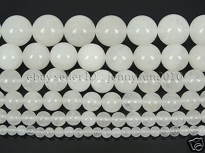 Natural White Jade Gemstone Round Beads 15" 4mm 6mm 8mm 10mm 12mm 14mm 16mm