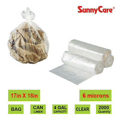 Sunnycare® 4 Gallon 6 Micron 17" X 18" High Density Can Liner/ Trash Bag 2000