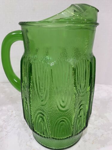 Rare Mid-century Green Depression Glass Vintage 2-qt. Water Pitcher