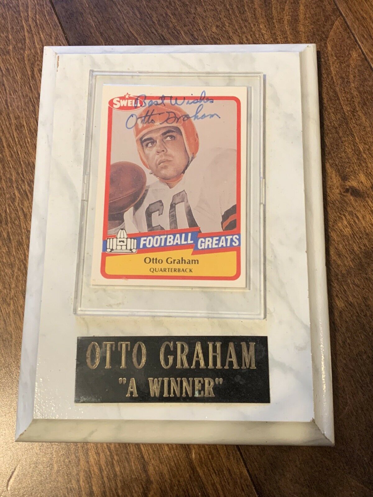 🏈 Otto Graham Autographed Inscribed 5x7 Plaque (hof Browns Quarterback) 🏈