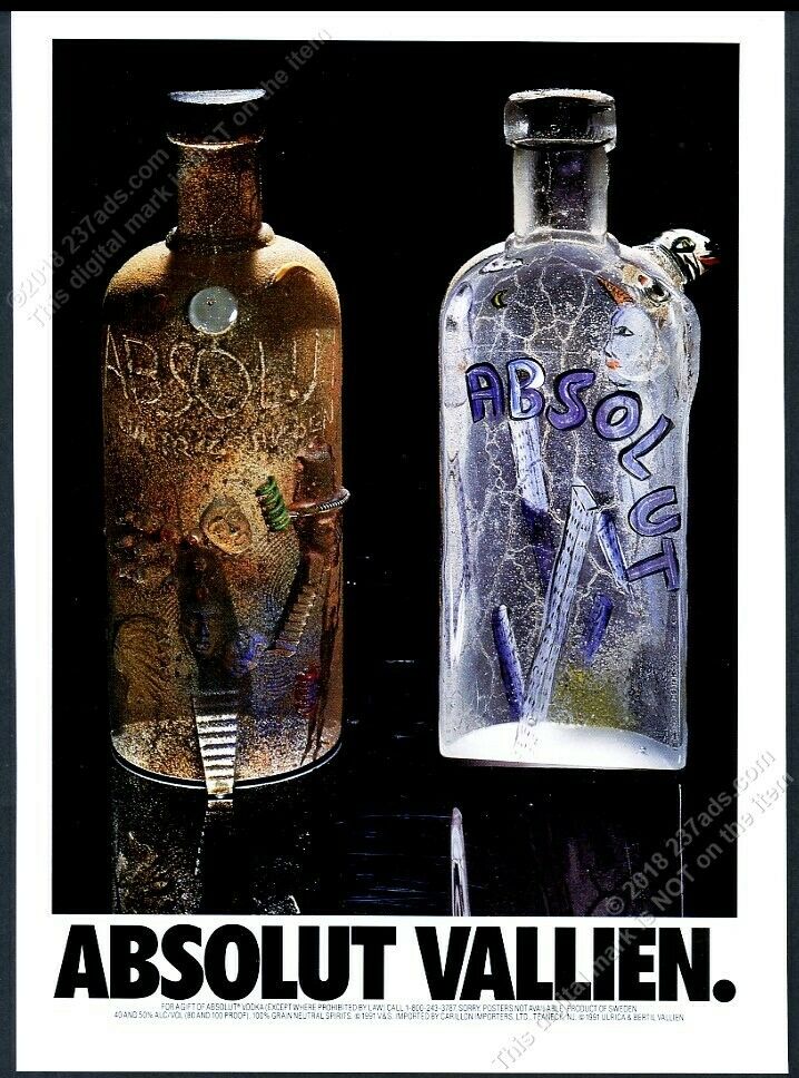 1991 Absolut Vallien Ulrica Bertil Vallien Vodka Bottle Art Vintage Print Ad