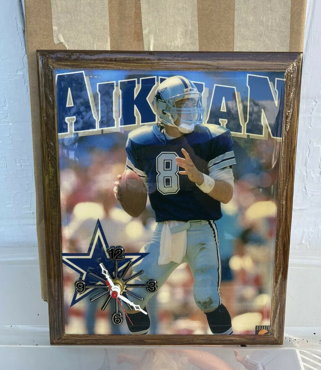 Vintage Dallas Cowboys Troy Aikman 1990s Football Vintage Nfl Wood Clock 11x9”