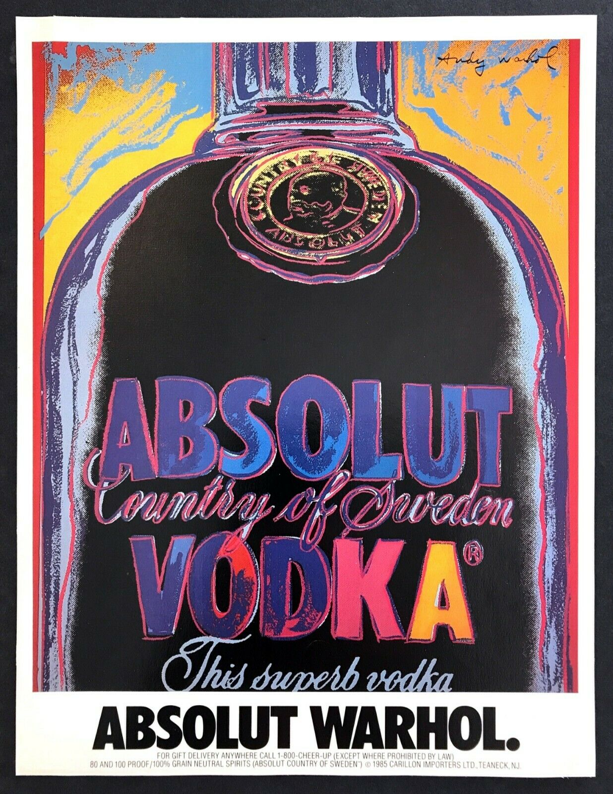 1987 Absolut Warhol Andy Warhol Absolut Vodka Bottle Art Vintage Promo Print Ad
