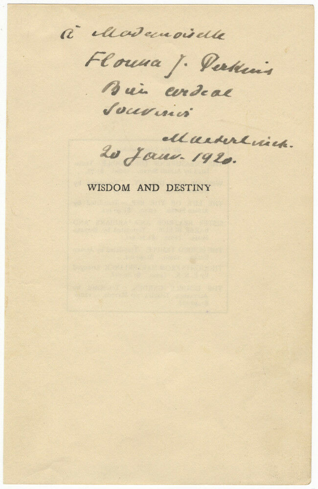 Maurice Maeterlinck / Autograph Inscription To The Half-title Leaf Signed