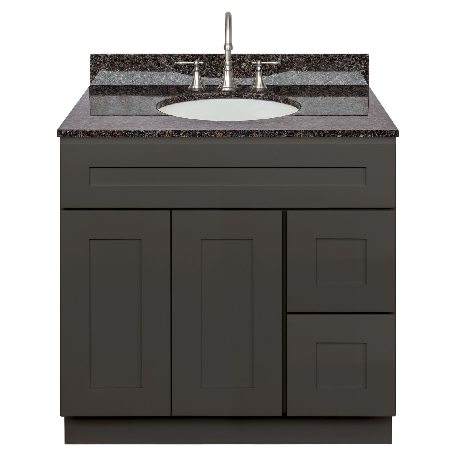 36" Vanity Cabinet Avalon Charcoal + Tan Brown Granite Top + Lb7b Faucet