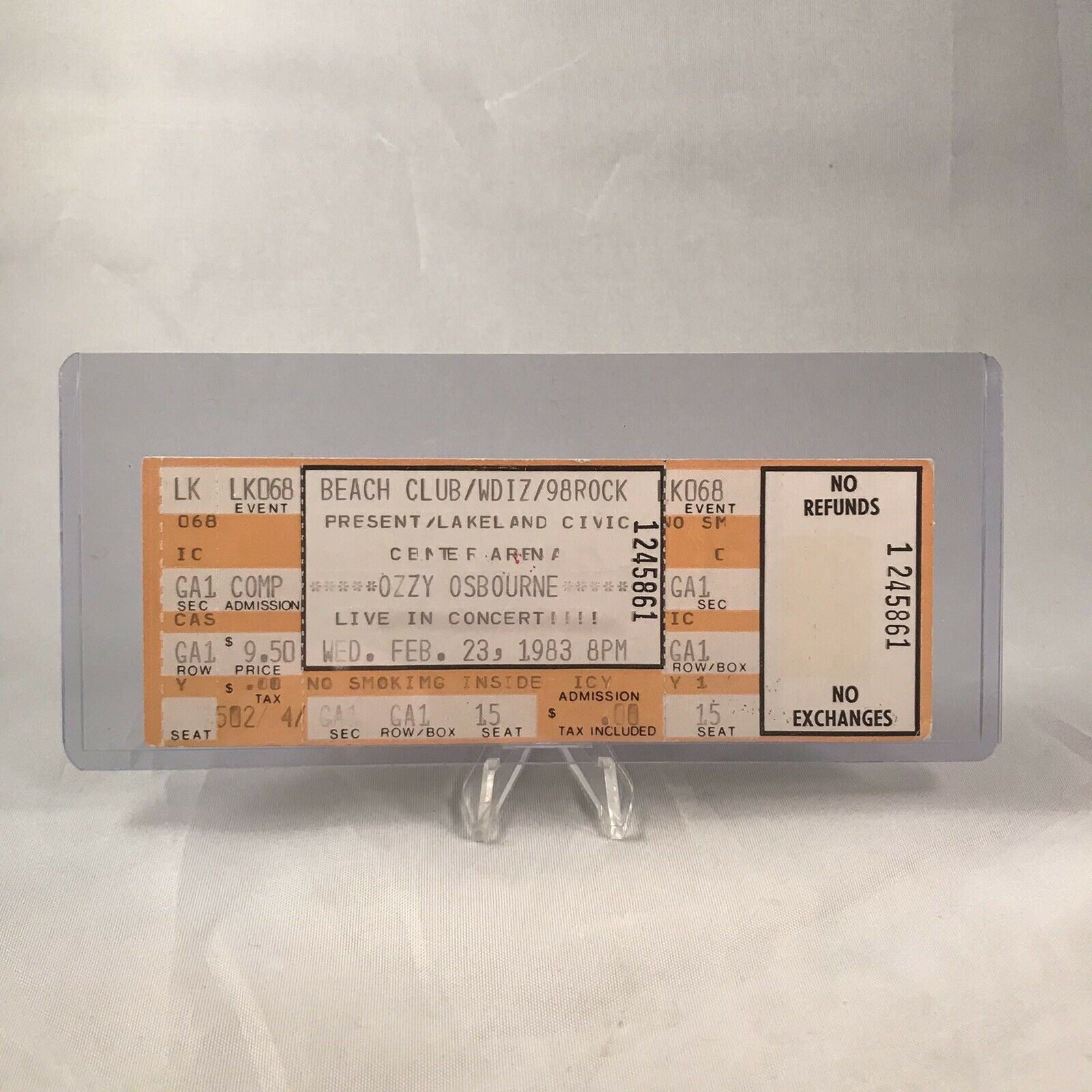 Ozzy Osbourne Lakeland Civic Center Fl Concert Ticket Stub Vintage Feb 23 1983