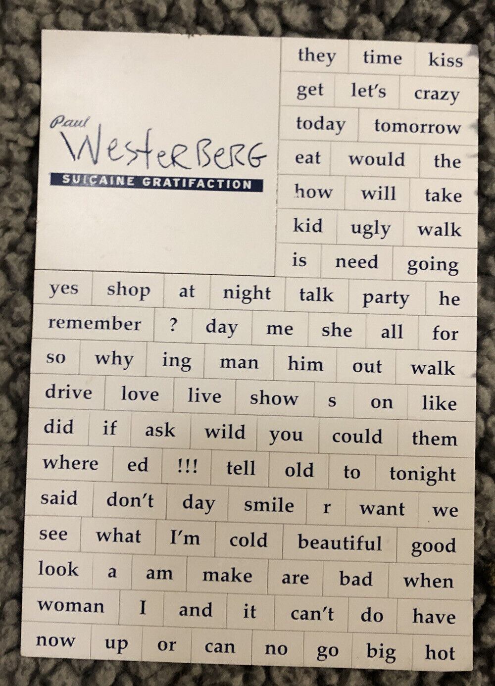 Paul Westerberg Suicaine Gratification Promo Magnet Word Sheet 1999 Rare