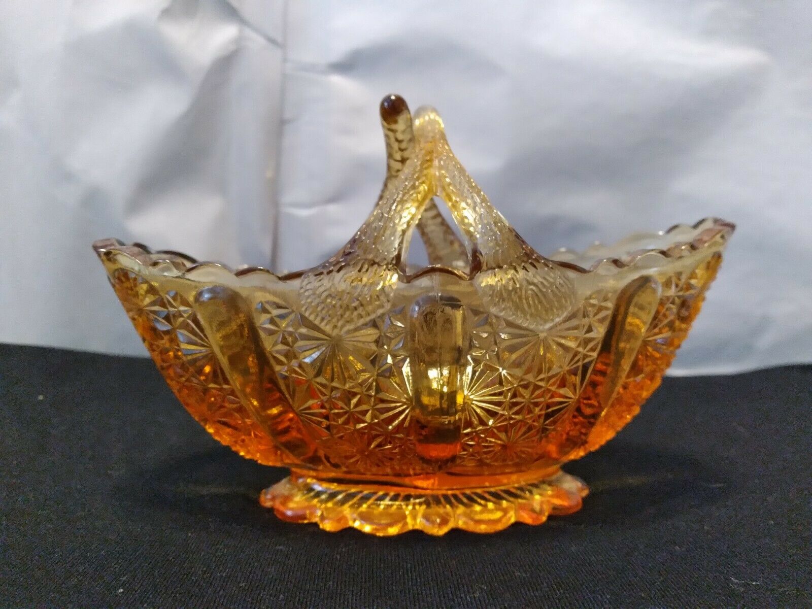 Vintage Depression Amber Glass  Dish With Unique Handle - Excellent