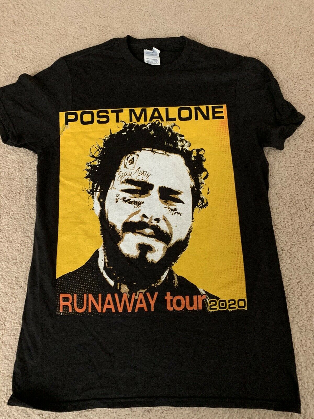 Post Malone Runaway Tour 2020 Concert T-shirt Black Double Sided Size Adult S