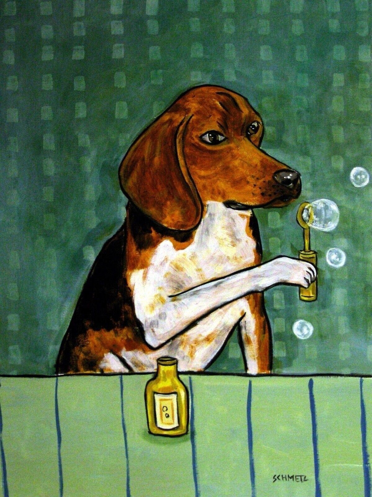 Beagle Blowing Bubble 11x17  Art Print Poster Gift Glossy Photo Jschmetz