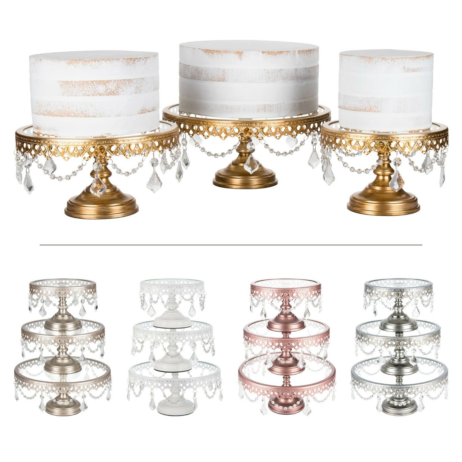3-piece Cake Stand Set Glass Top Crystal Dessert Wedding Party Display Pedestal