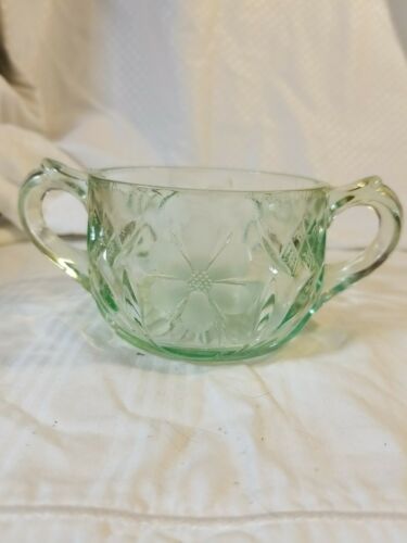 Jeakins Glass Co Floral And Diamond Band Green Sugar Bowl 1927- 31