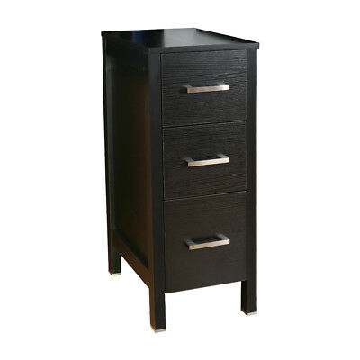 12" Small Bathroom Vanity Black Beside Cabinet 3 Drawers Shelf Modern Mdf Wood