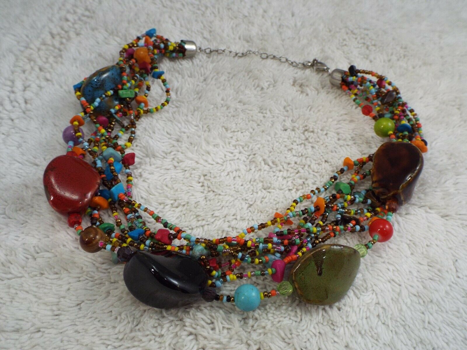 Colorful Micro Bead Multi Strand Chunky Ceramic Bead Necklace (d47)