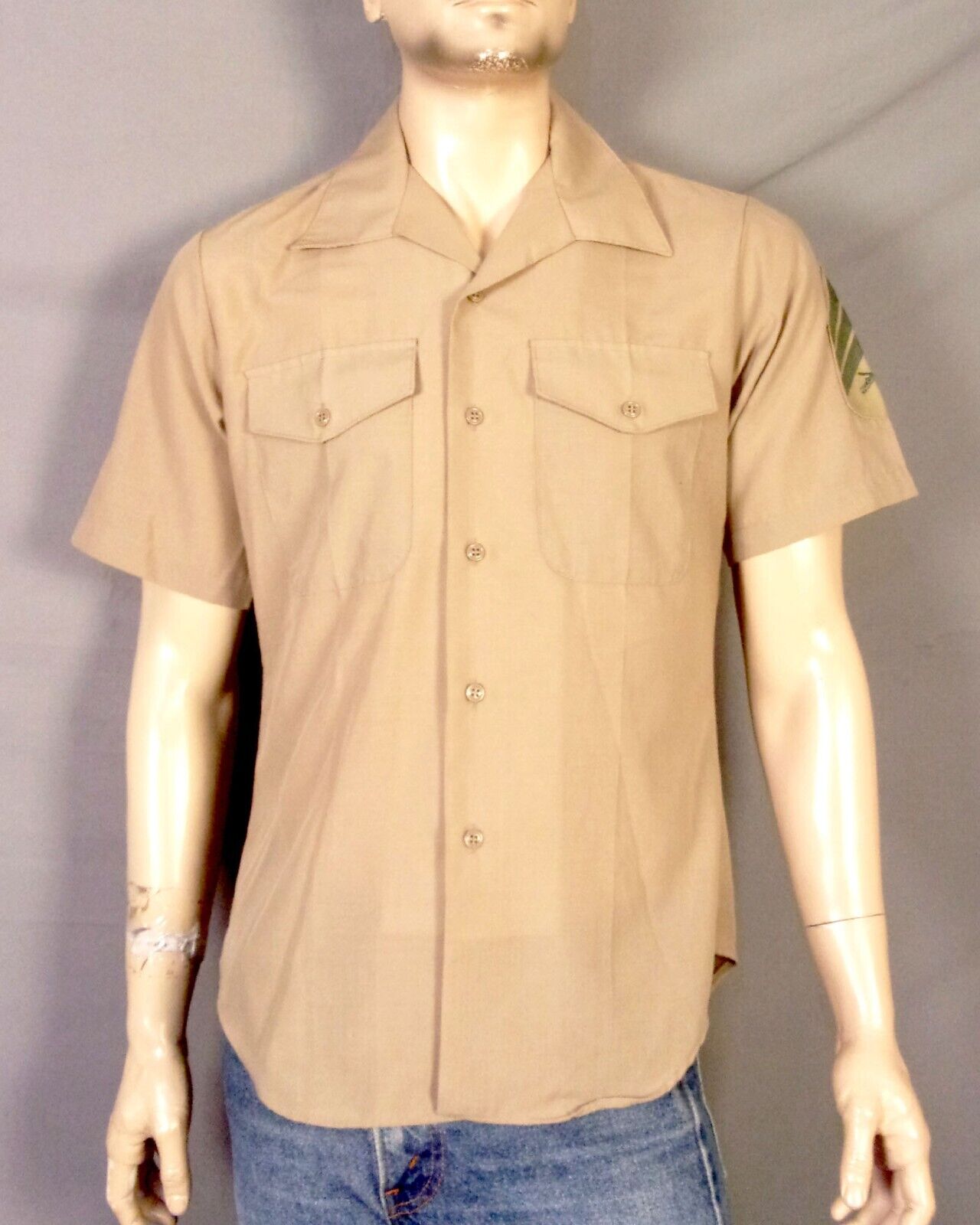 Vintage 60s 70s Vietnam Era Usmc Wool Blend Khaki Shirt Uniform Sz M