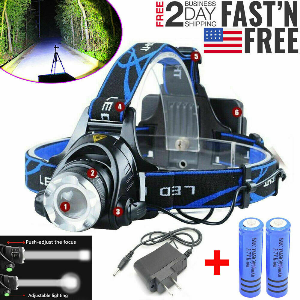 900000lm Rechargeable Head Light T6 Led Tactical Headlamp Zoomable+charger+18650