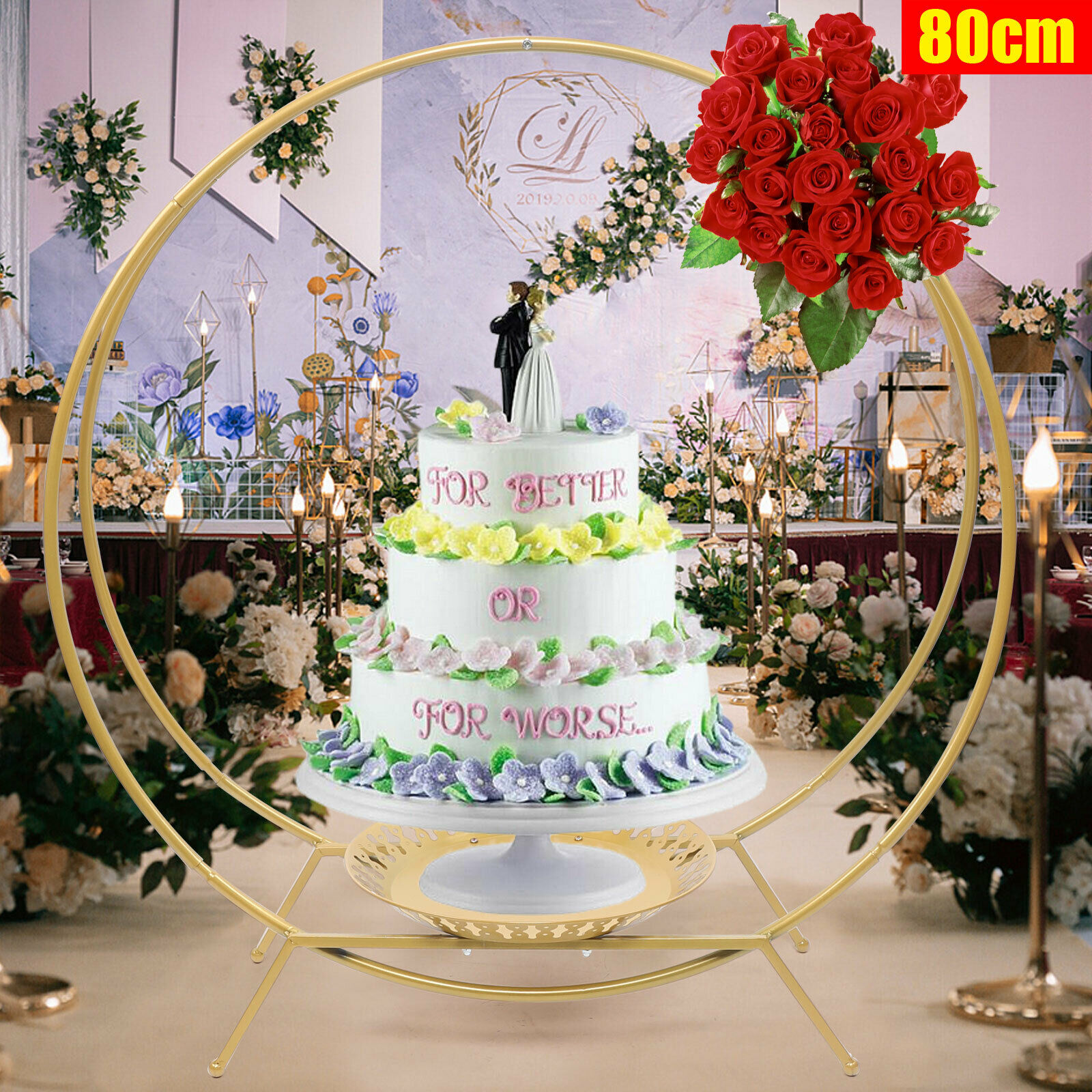 80cm Double Gold Hoop Cake Stand Balloons Arch Rack Wedding Events Decoration