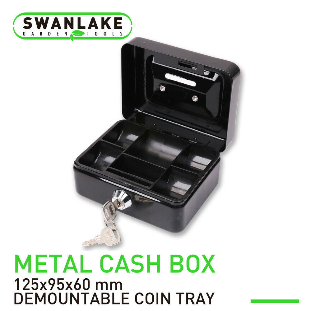 Metal Cash Box Security Safe With Money Tray Key Lock Small Gun Jewelry Storage