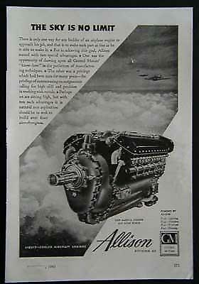 Gm Allison Aircraft Engine 1943 Vintage Ad *the Sky Is No Limit*