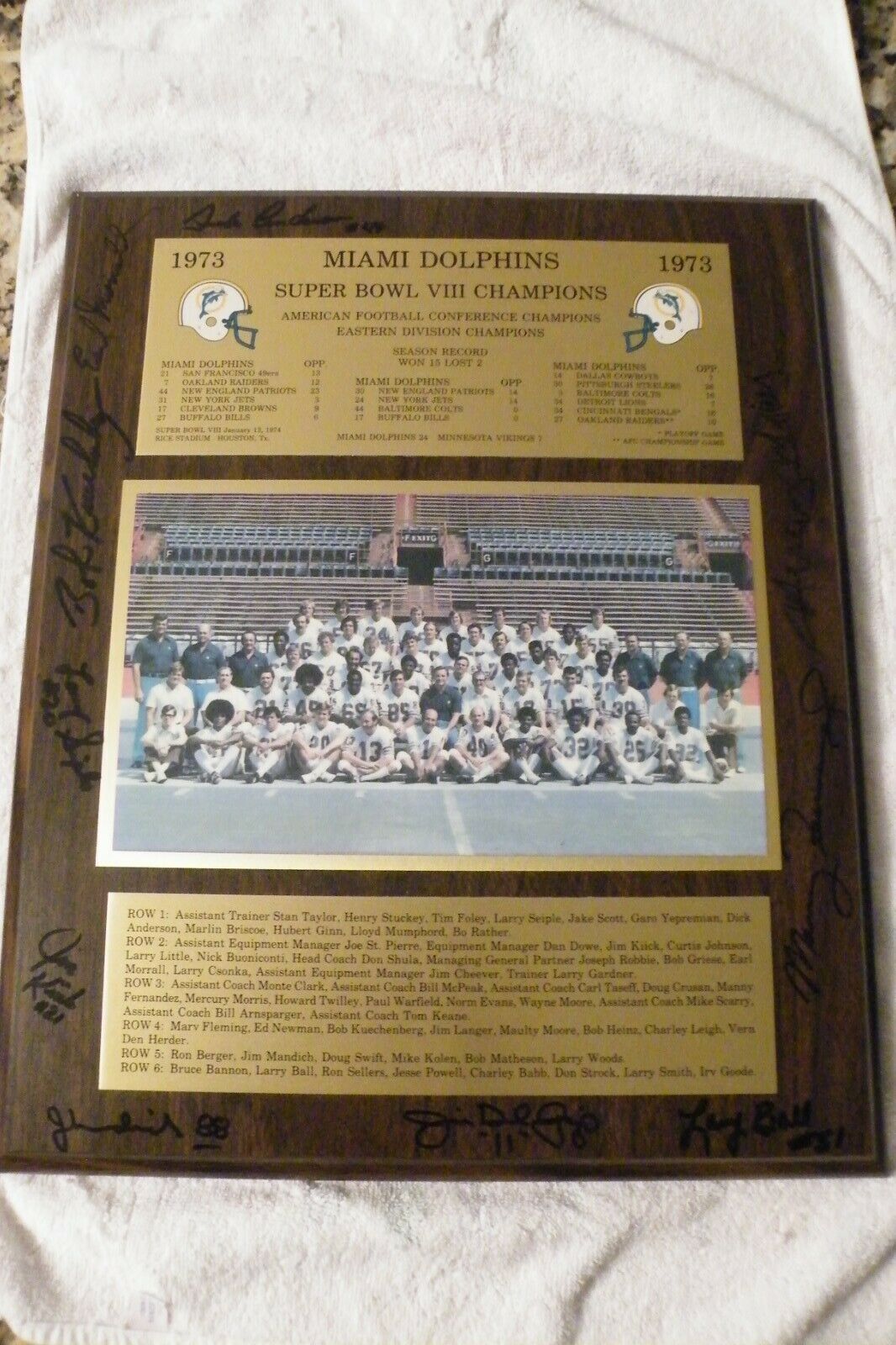 Miami Dolphins 1973 73 Signed Wall Plaque 10 Signatures Mandich kuechenberg