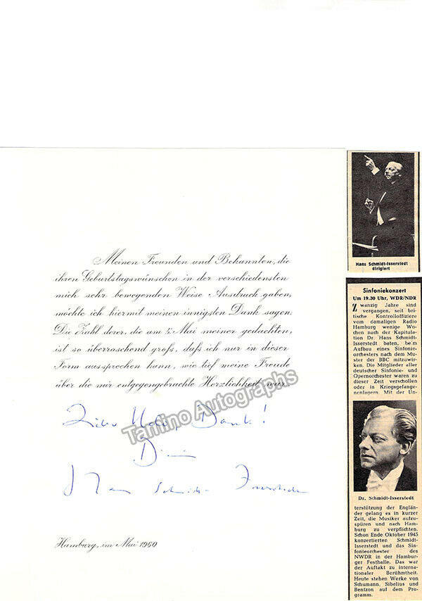 Schmidt-isserstedt, Hans - Signed Invitation