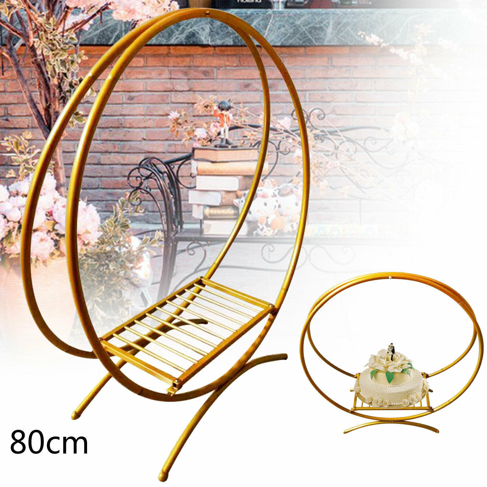 80cm Flower Stand Wedding Cake Stand Plate Double Hooped Floral Golden Arch Rack