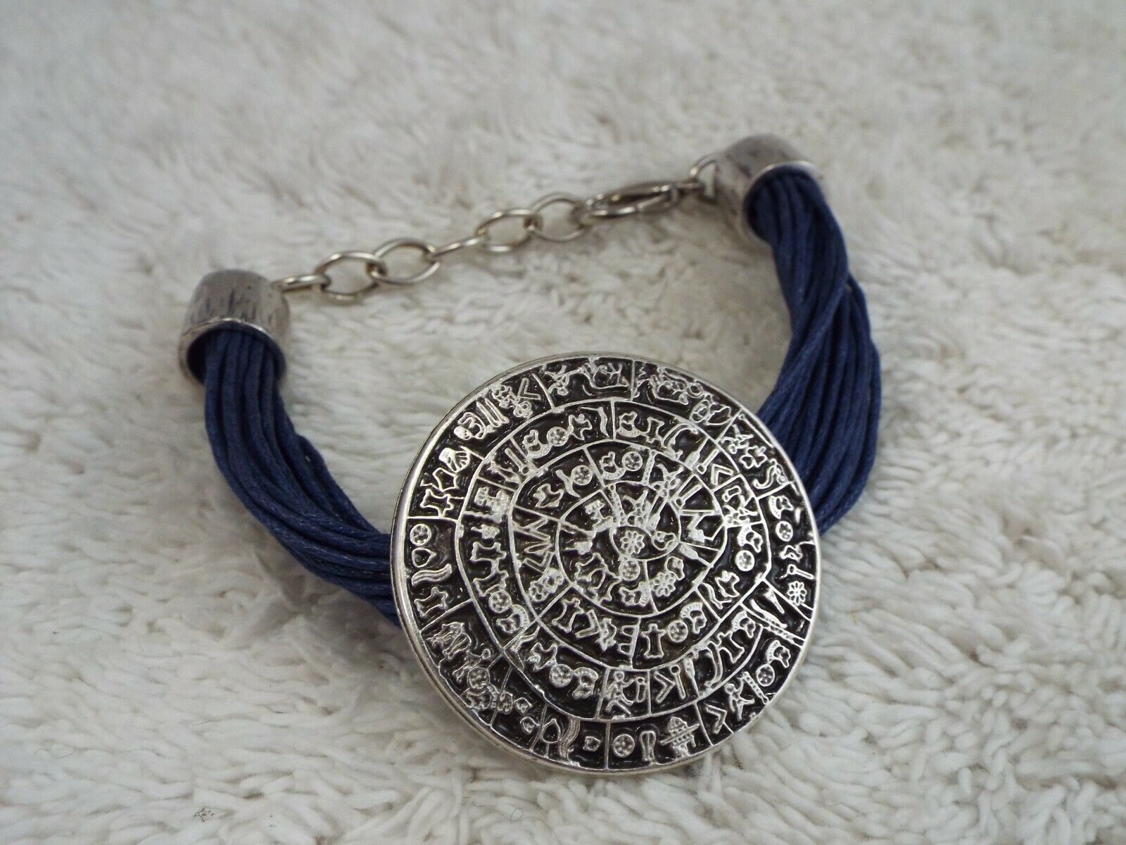 Silvertone Blue Hieroglyphs Bracelet (b16)