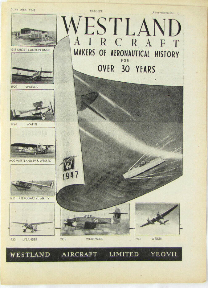 Vintage 1947 Westland British Aircraft Company Print Ad