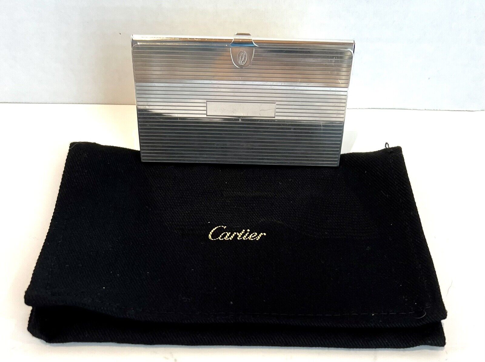 Vintage Cartier Sterling Silver Card Case Holder No Monogram With Dust Bag