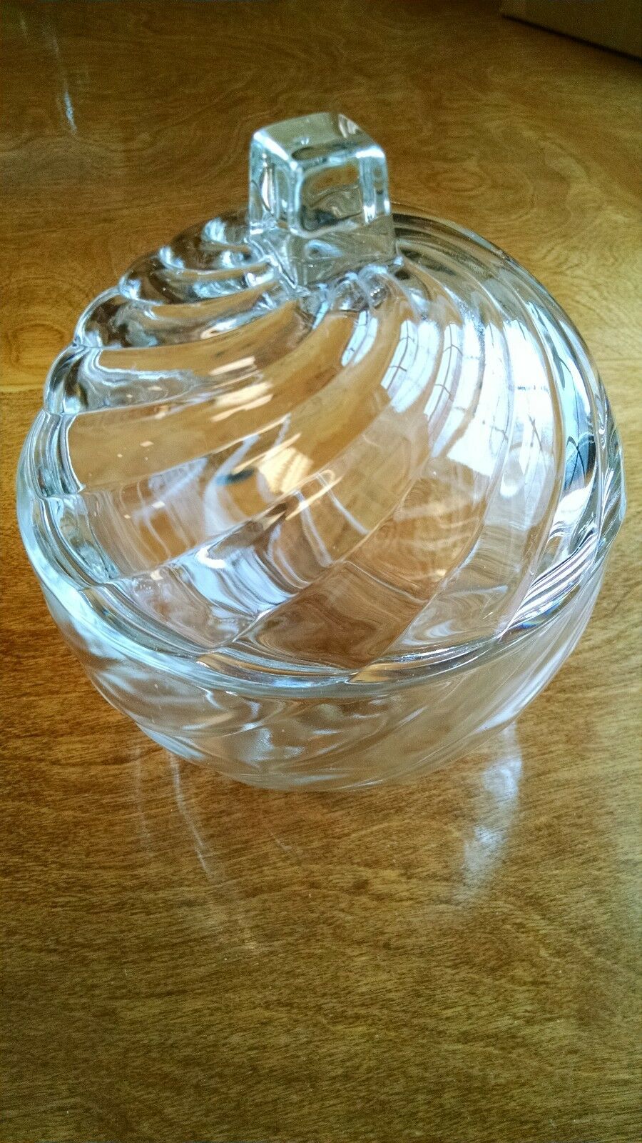 Vintage Federal Glass Candy Jar W/ Lid Round Clear Swirl Pattern Ball Shape
