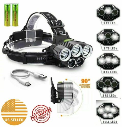 250000lm 5x T6 Led Headlamp Rechargeable Head Light Flashlight Torch Lamp Usa
