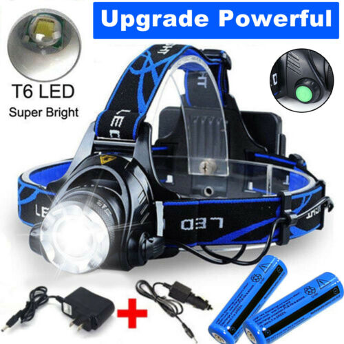 990000lm Rechargeable Head Light Led Tactical Headlamp Zoomable+2x Charger+batt