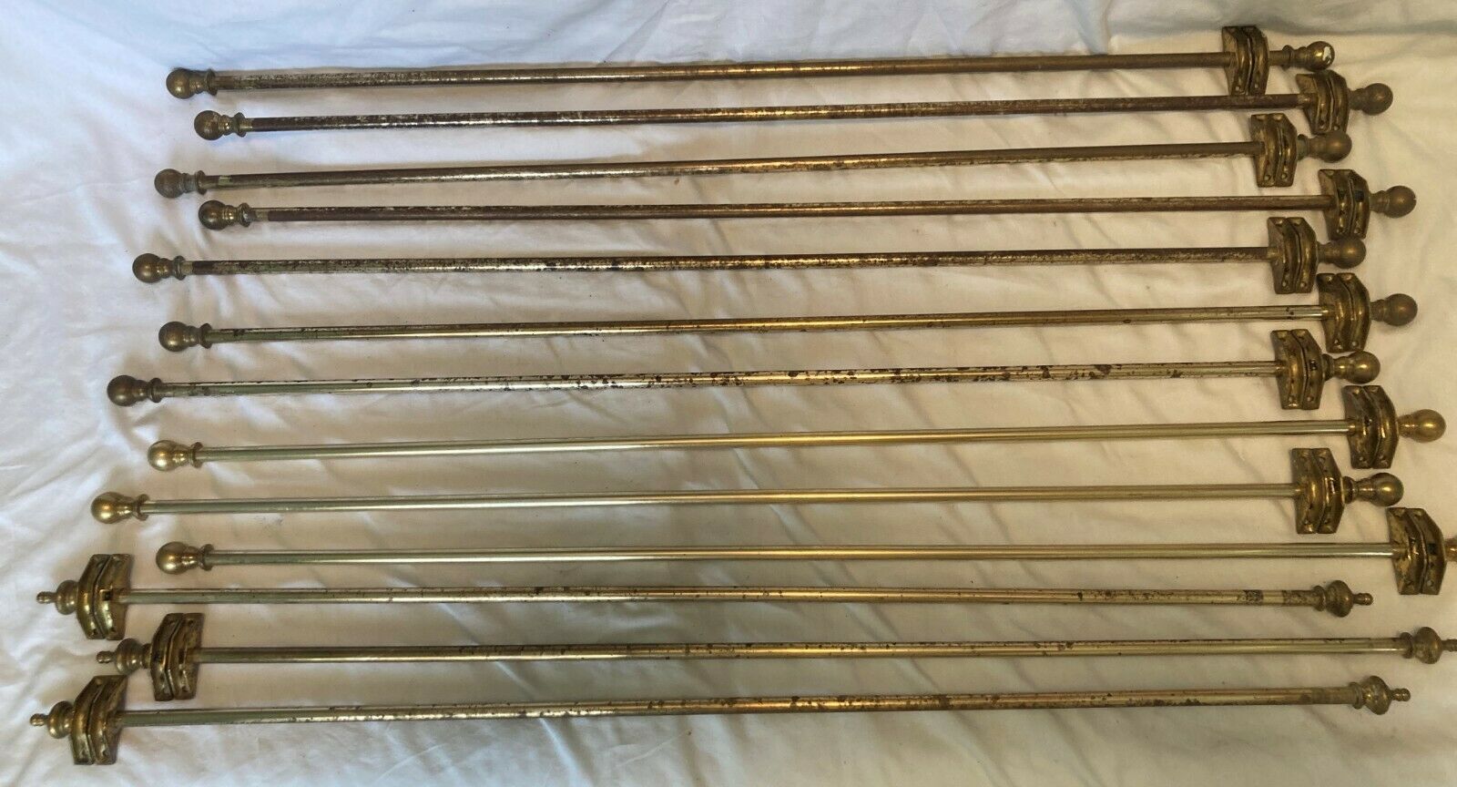 Vintage Brass Stair Rods Lot Of 13 ( 3 Have Different Finials) - Used, Tarnished