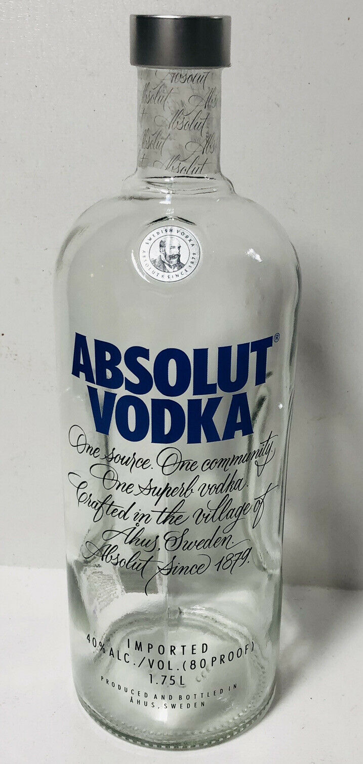 Absolut Vodka 1.75 L 40% Alcohol 80 Proof Imported Ahus Sweden Empty Bottle