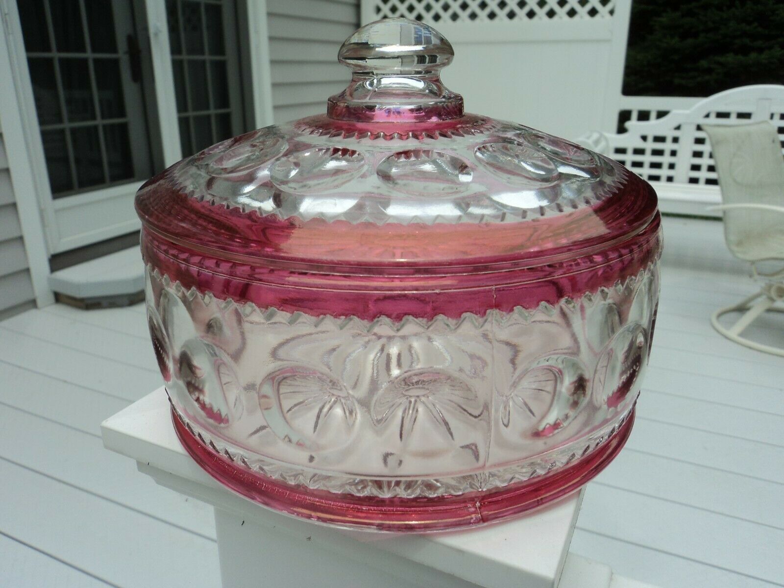 U.s. Glass Tiffin King's Crown Ruby Flash Candy Box