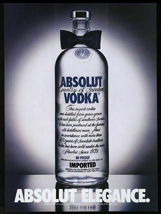 1985 Absolut Elegance Vodka Bottle With Black Tie Photo Vintage Print Ad