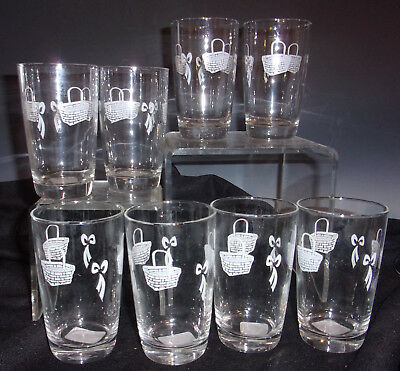 Set Of 8  White "baskets & Bows" Juice Glasses