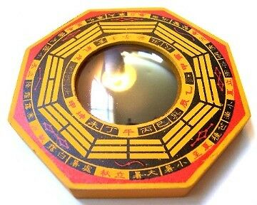 4" Thick Wood Feng Shui Convex Bagua Mirror