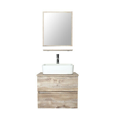 24" Bathroom Vanity Wall Mounted Set Rectangle Ceramic Vessel Sink Cabinet Combo