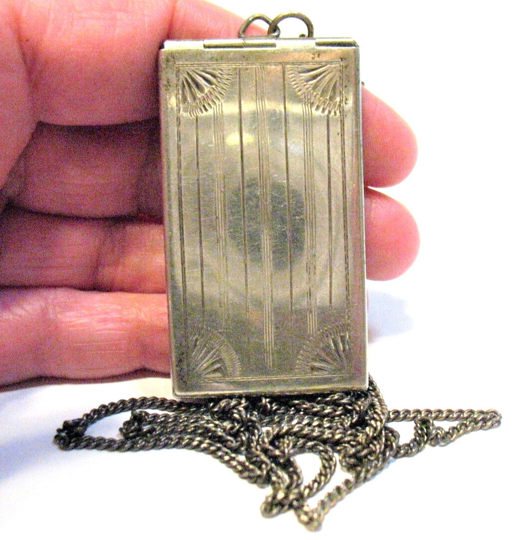 Vintage Sterling Silver Dance Card Calling Card Case On Chain Necklace 27.3 Gram
