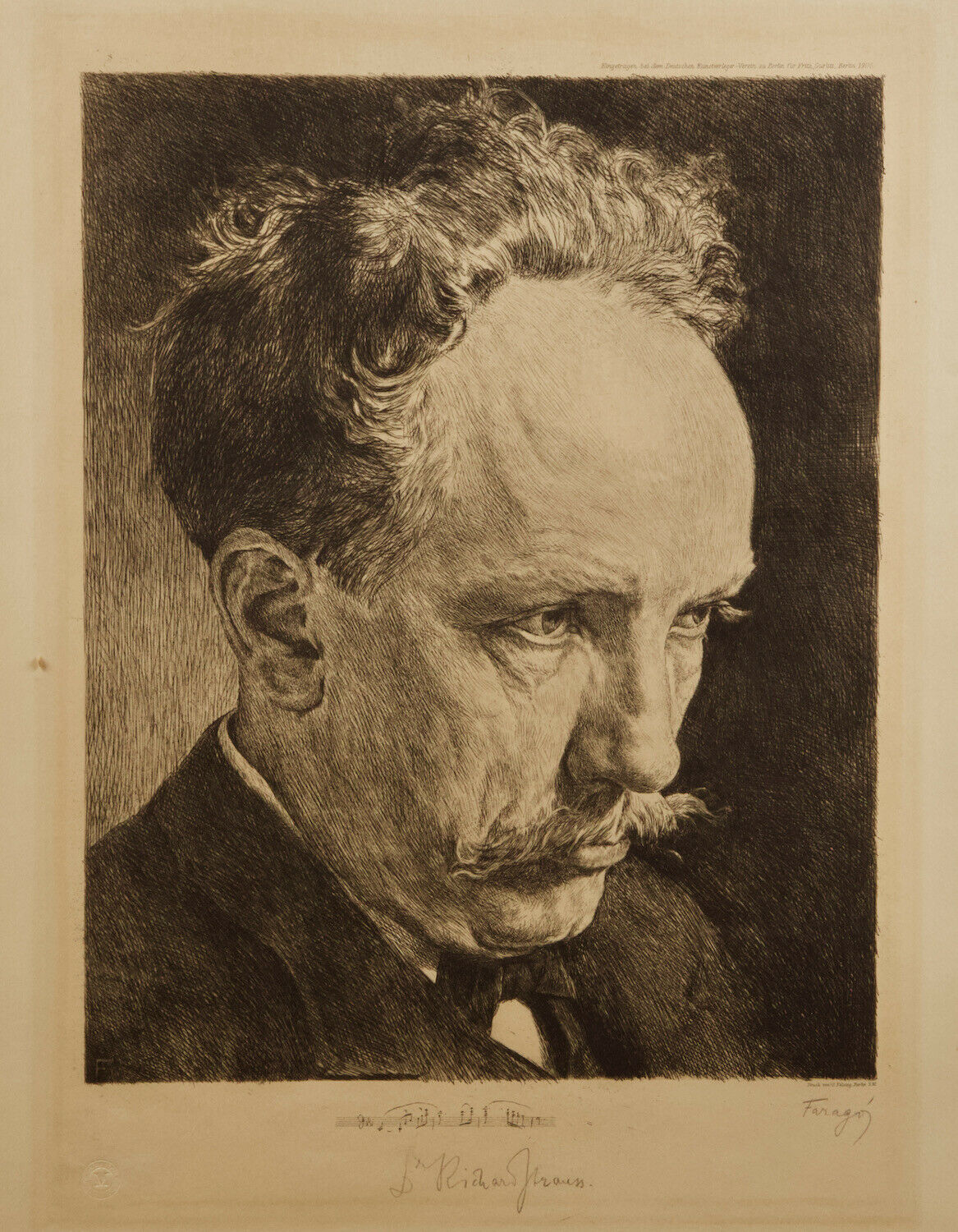 Géza Faragó / Original Bust-length Portrait Etching Signed 1905