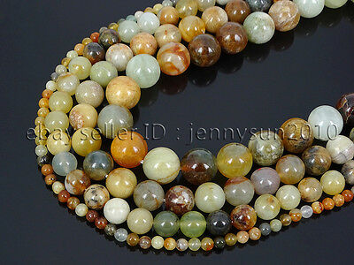 Natural Flower Jade Gemstone Round Loose Beads 15.5'' 4mm 6mm 8mm 10mm 12mm