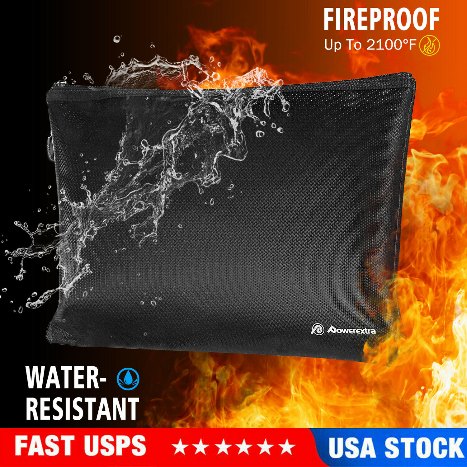 Waterproof Money Bag Fireproof Document Bag Fire Safe Cash Pouch Envelope Holder