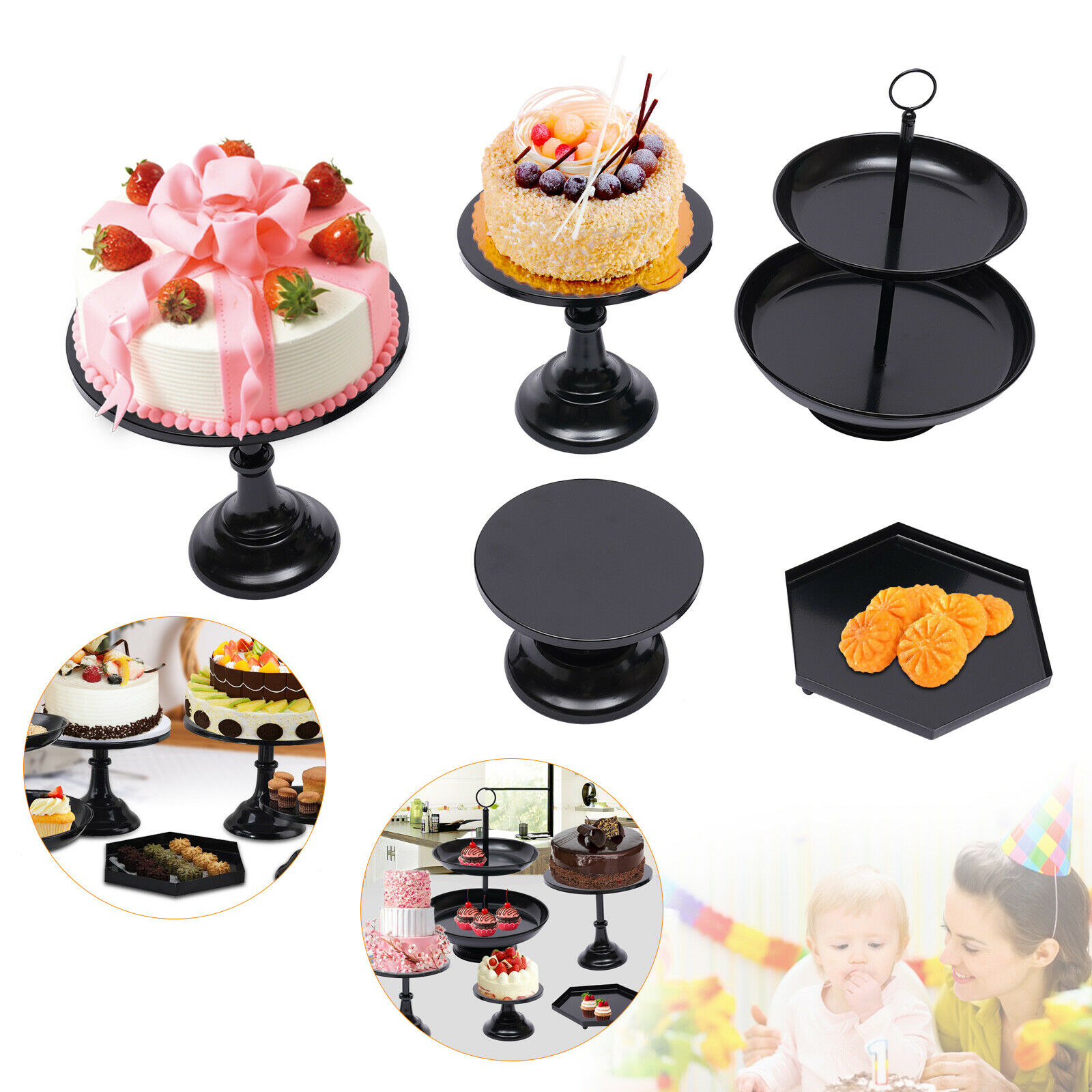 5pcs Cake Stand Cupcake Dessert Fruit Display Holder Wedding Birthday Party Iron
