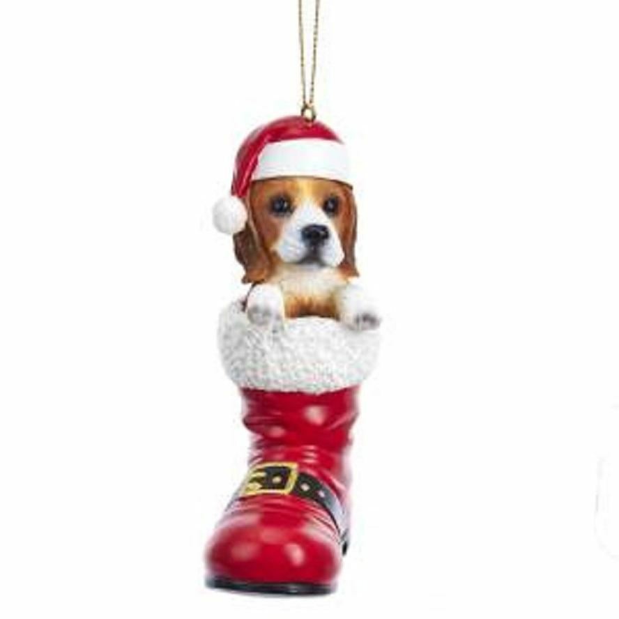 Santa Boot Beagle Dog Breed Resin Christmas Ornament