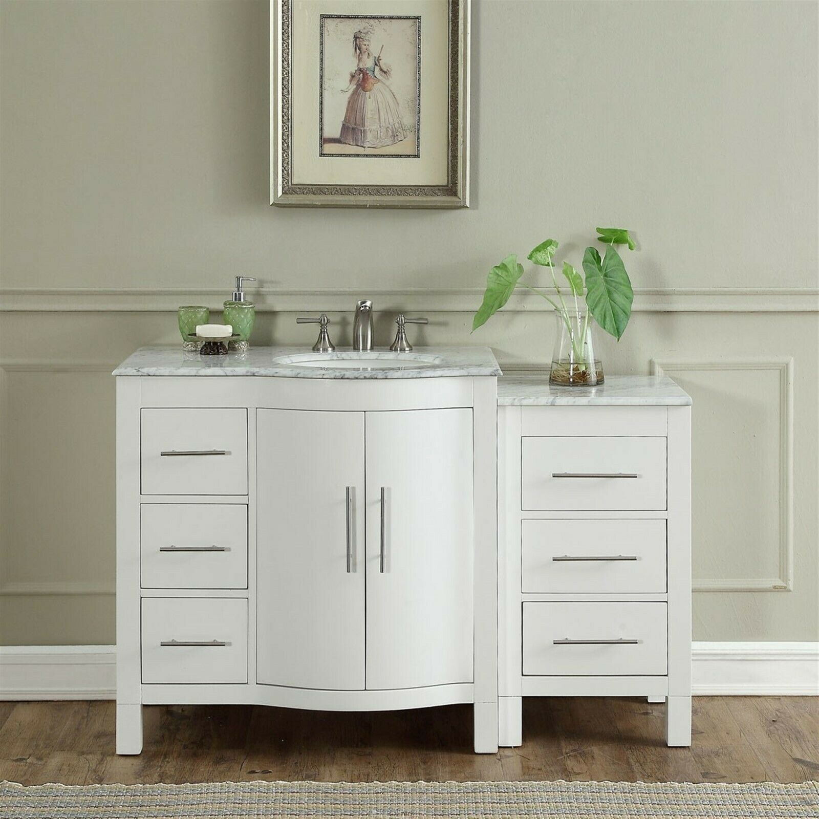 53.5" Bathroom Vanity Single Sink Carrara Marble Top Lavatory Cabinet 290wr