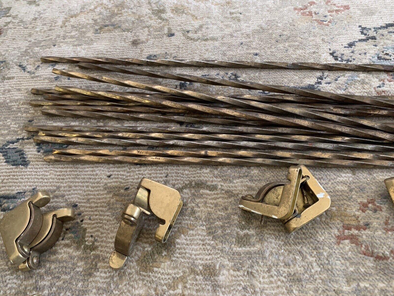 Set Of 14 Vintage Brass Stair Rods + 28 Brackets
