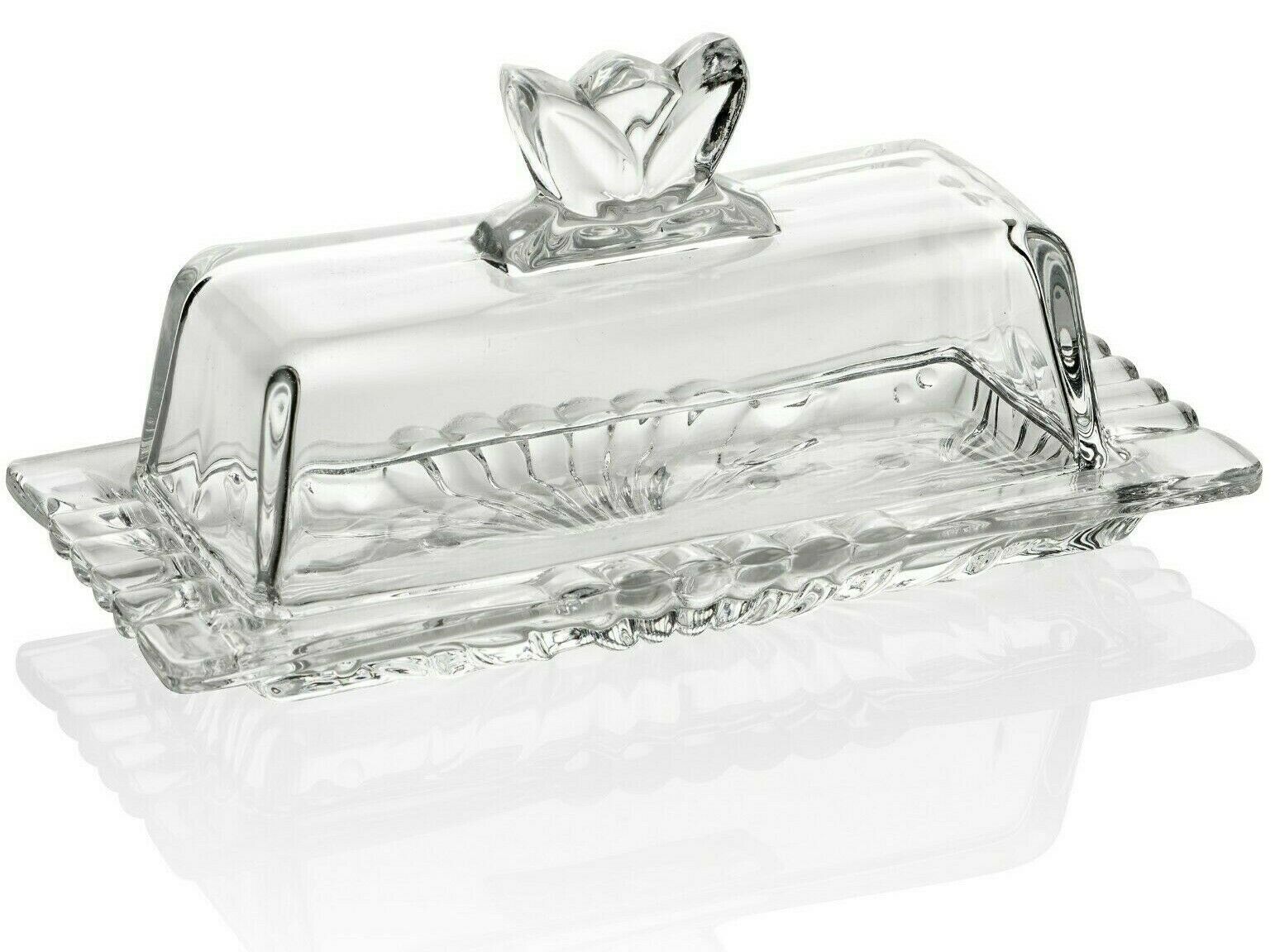 Premium Glass Butter Dish With Flower Lid And Easy Grip Handle - Dishwasher Safe