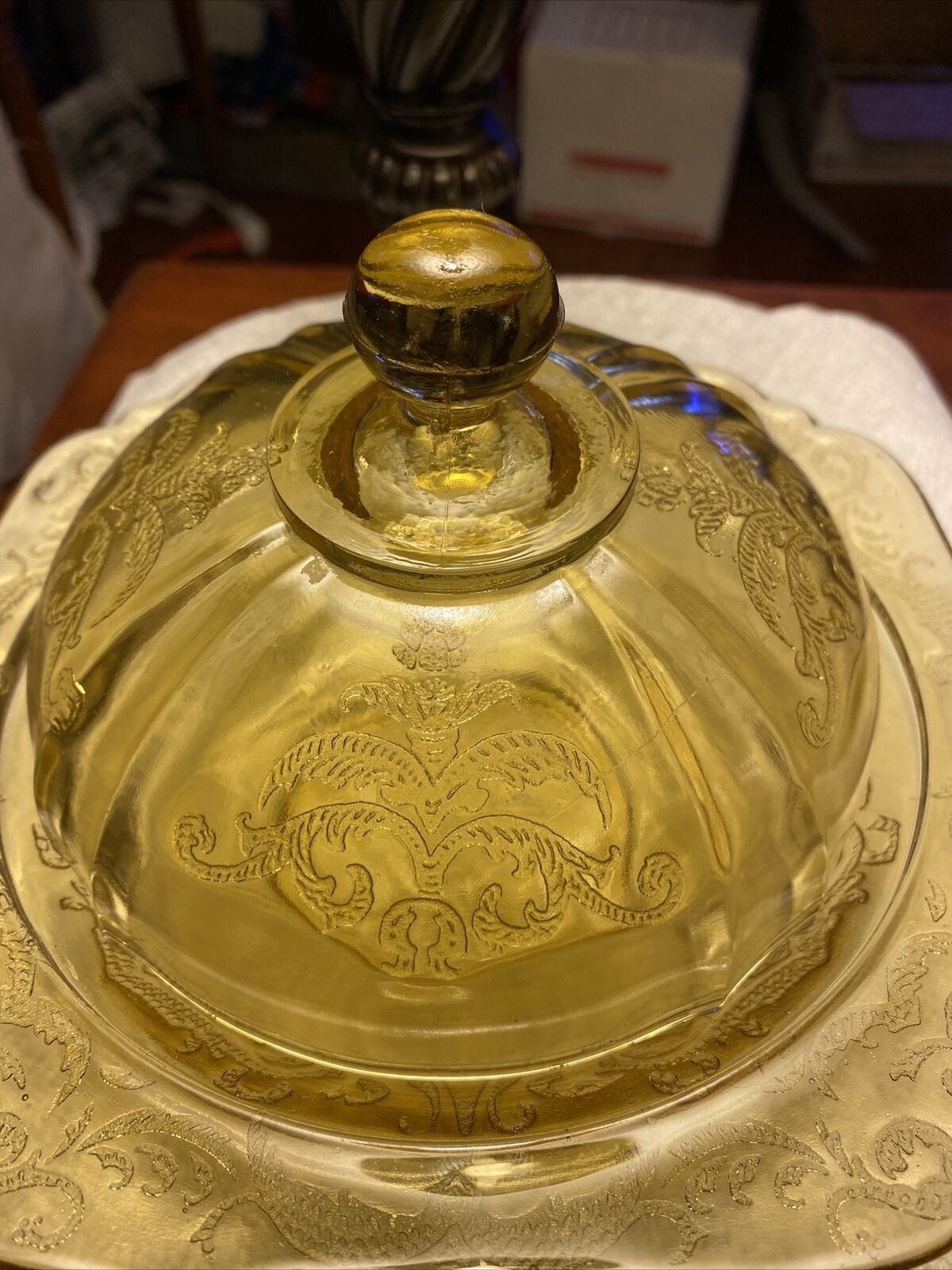 Depression Glass Butter Dish With Lid Topaz Yellow