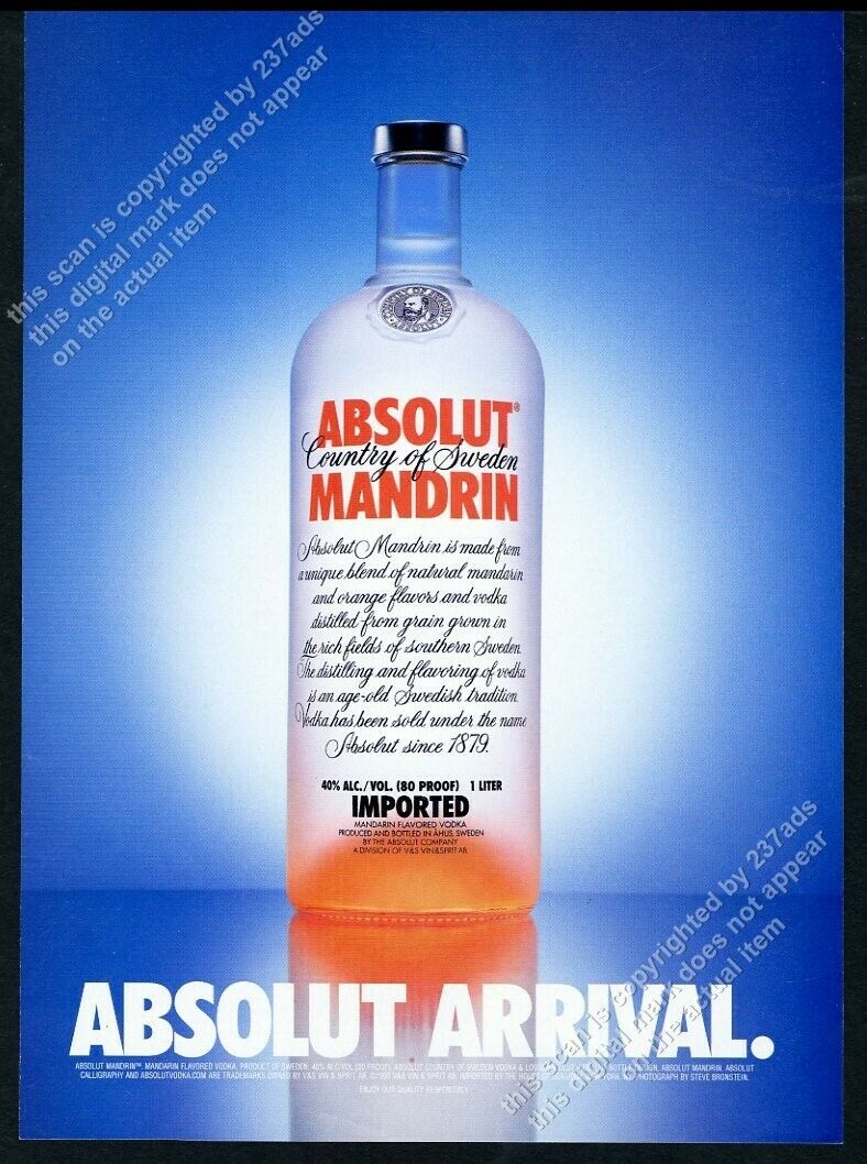 1999 Absolut Arrival Mandarin Orange Vodka Bottle Photo Vintage Print Ad